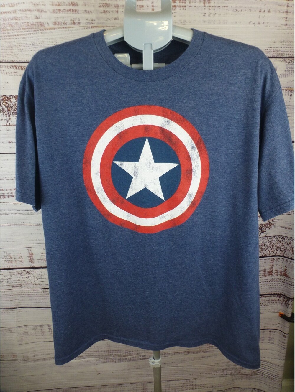 Marvel Captain America Shield T-Shirt Men's XL Blue Heather Graphic Tee Short J5